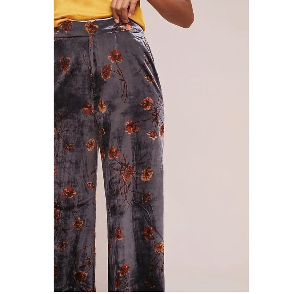Anthropologie ett:twa Jessie Velvet Floral Wide Leg Pants Gray Sz Large Boho - Picture 3 of 13